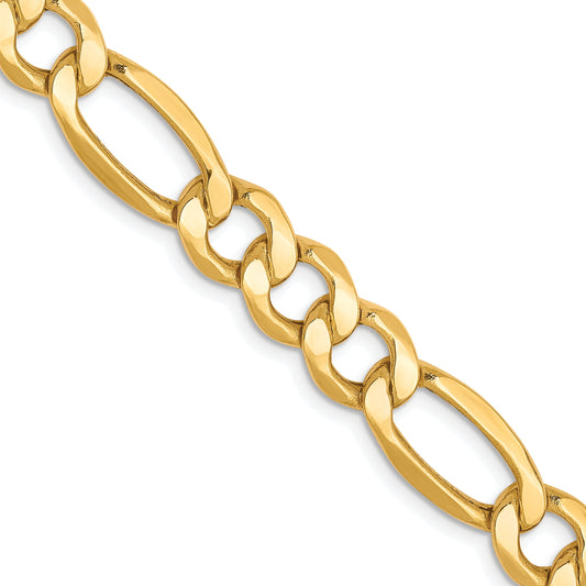 26 Inch 10K Yellow Gold 7.3mm Semi Solid Figaro Chain Necklace