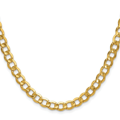 26 Inch 10K Yellow Gold 6.5mm Semi Solid Curb Chain Necklace