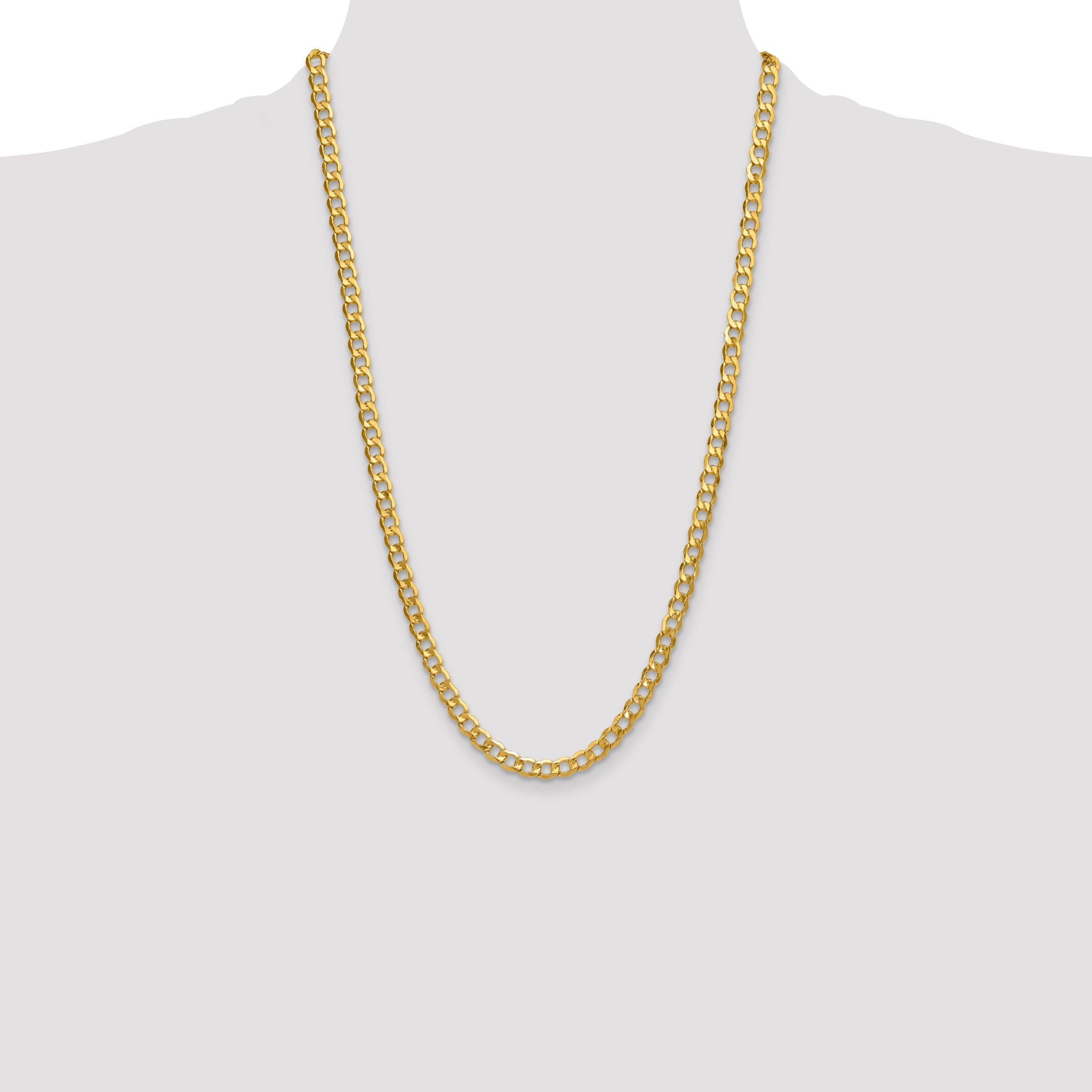 26 Inch 10K Yellow Gold 6.5mm Semi Solid Curb Chain Necklace