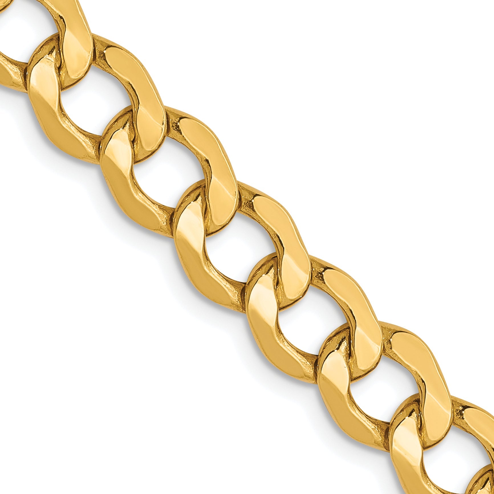 26 Inch 10K Yellow Gold 6.5mm Semi Solid Curb Chain Necklace