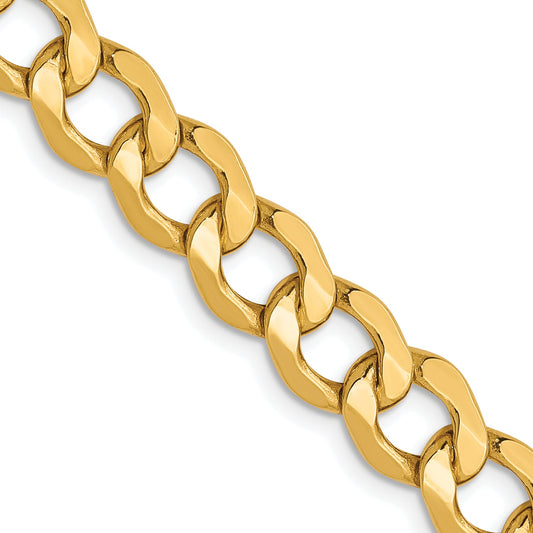 26 Inch 10K Yellow Gold 6.5mm Semi Solid Curb Chain Necklace