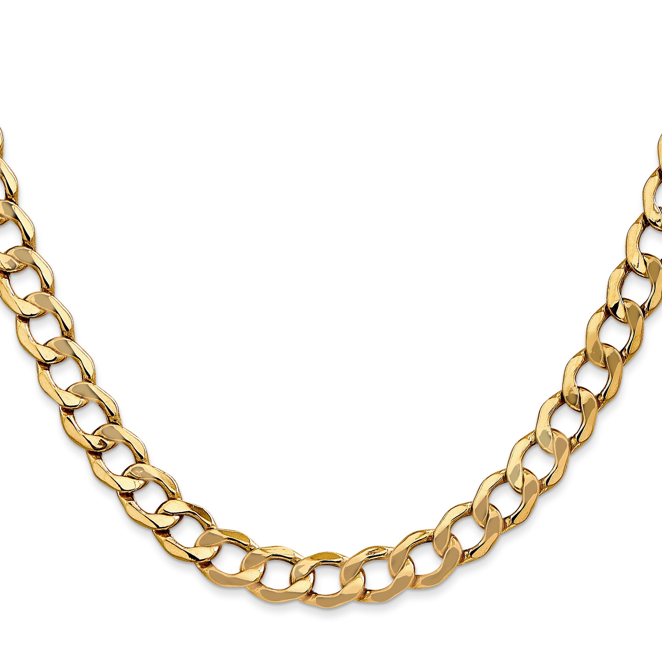 26 Inch 10K Yellow Gold 7mm Semi Solid Curb Chain Necklace