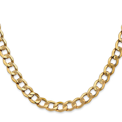 26 Inch 10K Yellow Gold 7mm Semi Solid Curb Chain Necklace