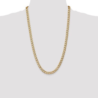 26 Inch 10K Yellow Gold 7mm Semi Solid Curb Chain Necklace