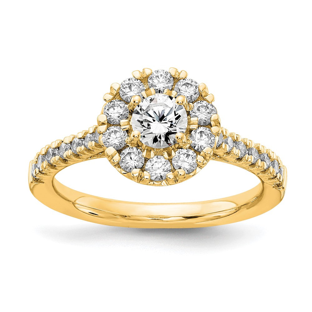 True Origin 14K Yellow Gold 1 carat Lab Grown Diamond VS+ F+ Complete Halo Engagement Ring