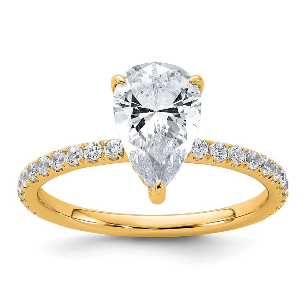 14K Yellow Gold 2 carat Certified Lab Grown Diamond VS+ F+ Pear Complete Solitaire with Flair Engagement Ring