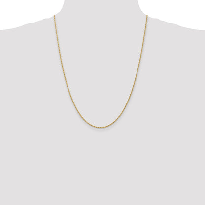24 Inch 14K Yellow Gold 1.6mm Solid Regular Rope Chain Necklace