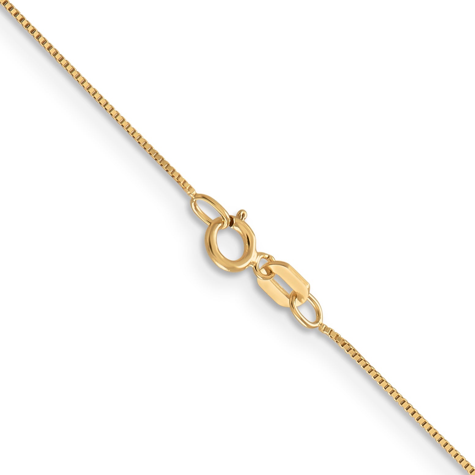 2 Inch 14K Yellow Gold .5mm Baby Box With Spring Ring Clasp Chain Necklace