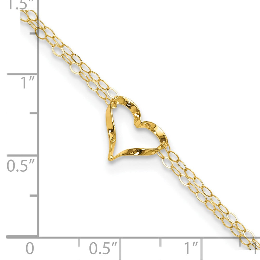 14k Yellow Gold Double Strand Heart 9 Inch with 1 Inch extension Anklet Body Fine Jewelry
