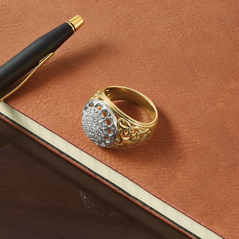 10K Two-Tone Ibgoodman Men'S Polished Filigree Round Cluster Ring Mounting