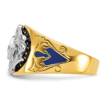 10K Two-Tone Ibgoodman Men'S Polished And Textured Blue Lodge Master Masonic Ring Mounting
