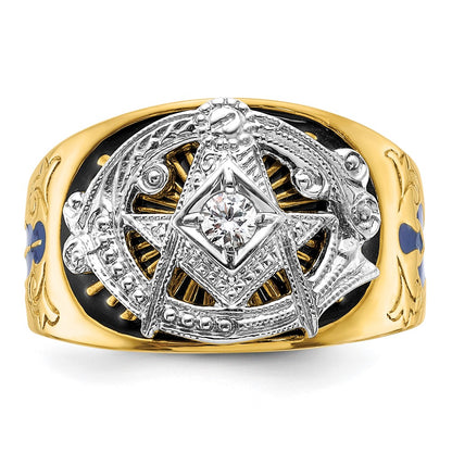 10K Two-Tone Ibgoodman Men'S Polished And Textured Blue Lodge Master Masonic Ring Mounting
