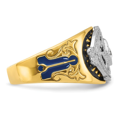 10K Two-Tone Ibgoodman Men'S Polished And Textured Blue Lodge Master Masonic Ring Mounting