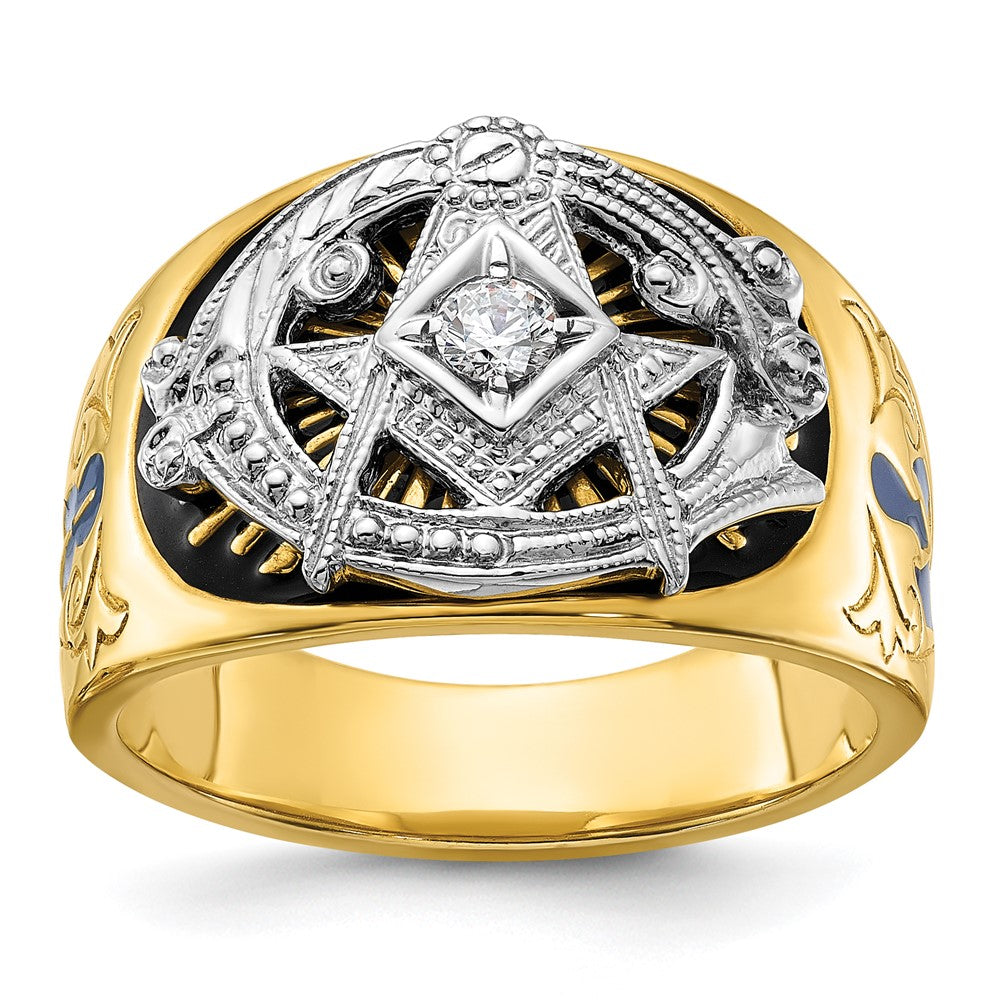 10K Two-Tone Ibgoodman Men'S Polished And Textured Blue Lodge Master Masonic Ring Mounting