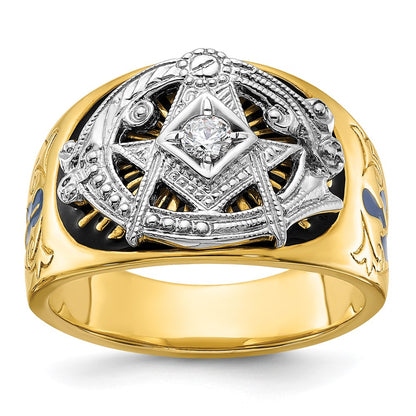 10K Two-Tone Ibgoodman Men'S Polished And Textured Blue Lodge Master Masonic Ring Mounting