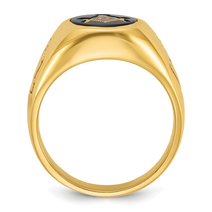 10K Yellow Gold Ibgoodman Men'S Polished And Grooved Blue Lodge Master Masonic Ring Mounting