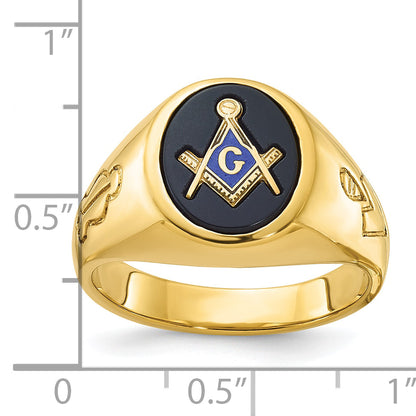 10K Yellow Gold Ibgoodman Men'S Polished And Grooved Blue Lodge Master Masonic Ring Mounting