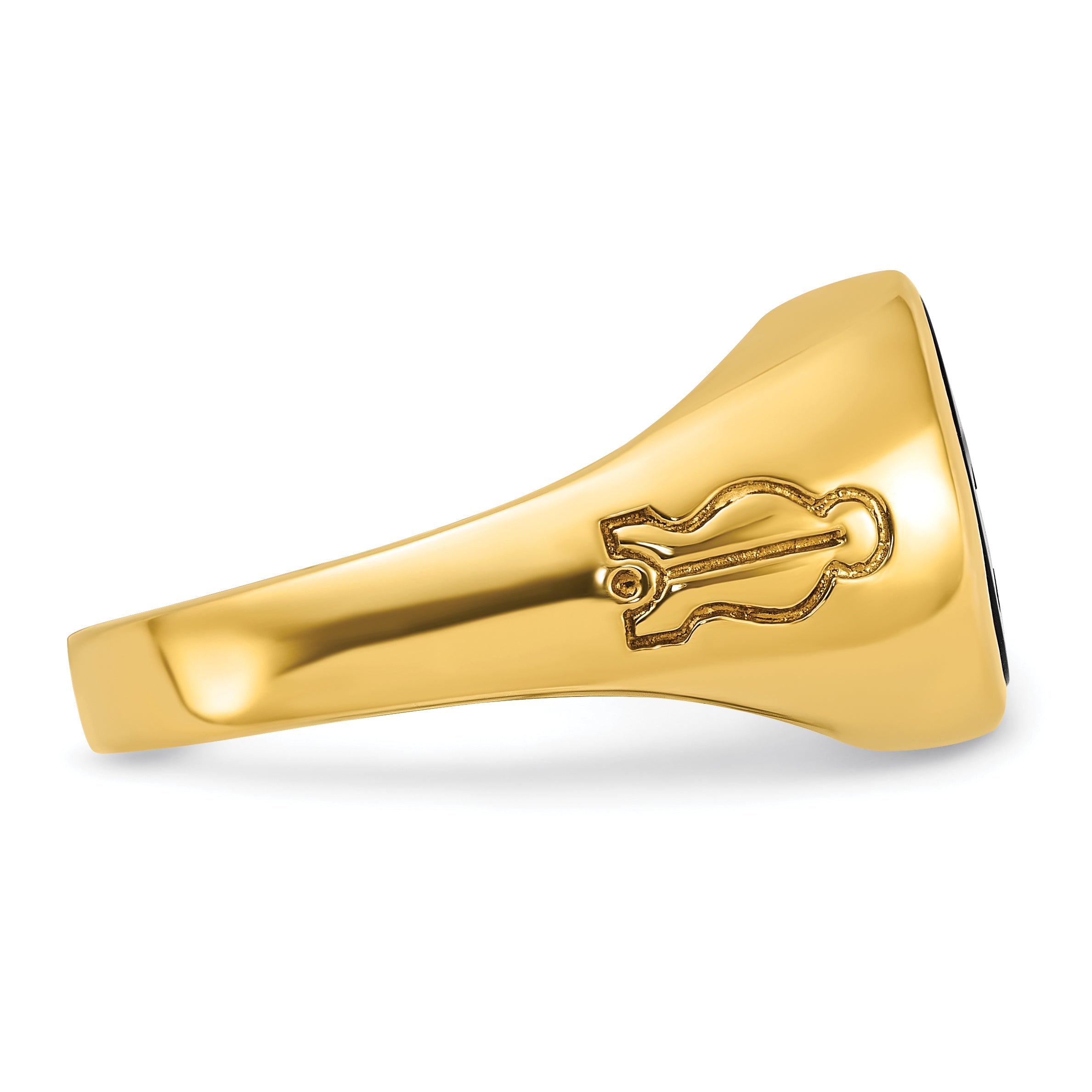 10K Yellow Gold Ibgoodman Men'S Polished And Grooved Blue Lodge Master Masonic Ring Mounting