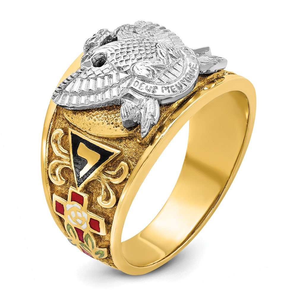 10K Two-Tone Ibgoodman Men'S Polished And Textured With Multi-Color Enamel Active 33Rd Degree Masonic Ring