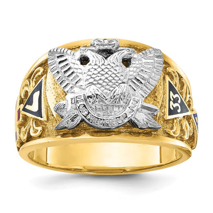 10K Two-Tone Ibgoodman Men'S Polished And Textured With Multi-Color Enamel Active 33Rd Degree Masonic Ring