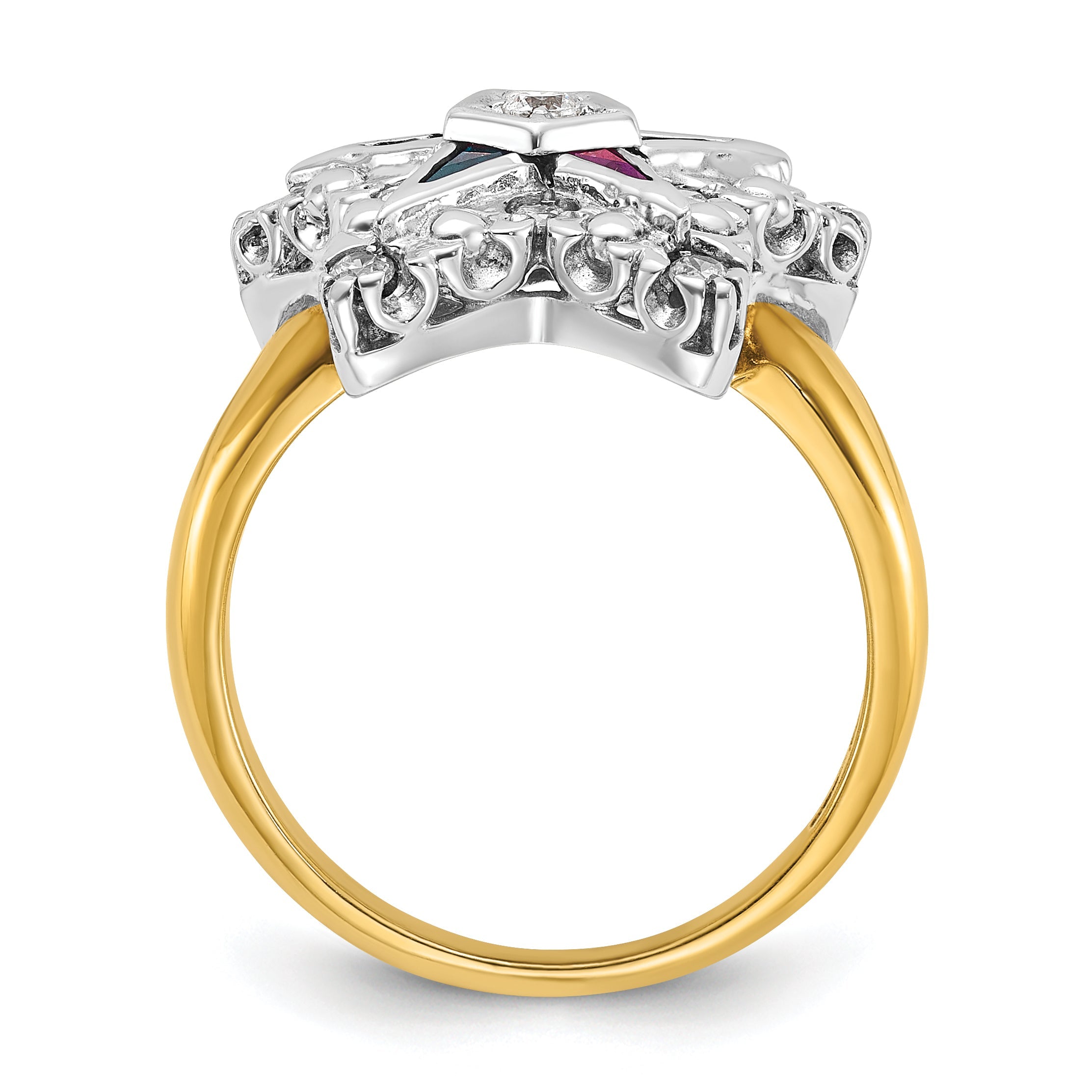 10K Two-Tone Ibgoodman Women'S Polished And Beaded Eastern Star Masonic Ring Mounting