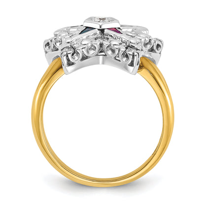 10K Two-Tone Ibgoodman Women'S Polished And Beaded Eastern Star Masonic Ring Mounting
