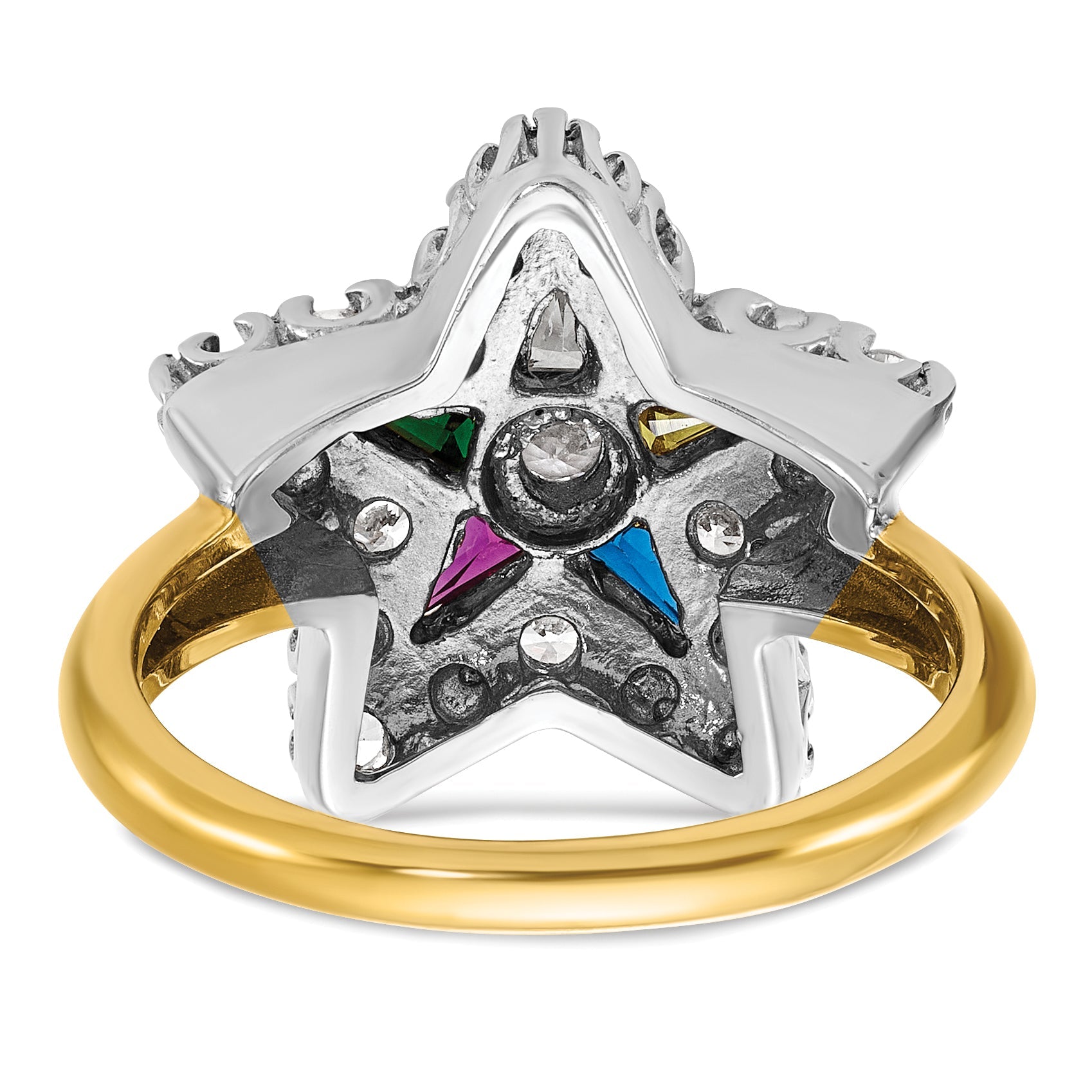 10K Two-Tone Ibgoodman Women'S Polished And Beaded Eastern Star Masonic Ring Mounting