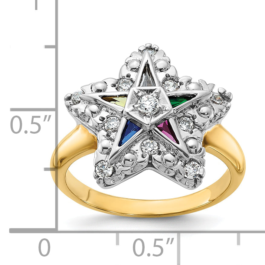 10K Two-Tone Ibgoodman Women'S Polished And Beaded Eastern Star Masonic Ring Mounting