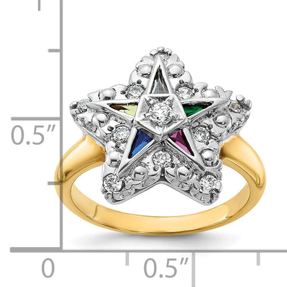 10K Two-Tone Ibgoodman Women'S Polished And Beaded Eastern Star Masonic Ring Mounting
