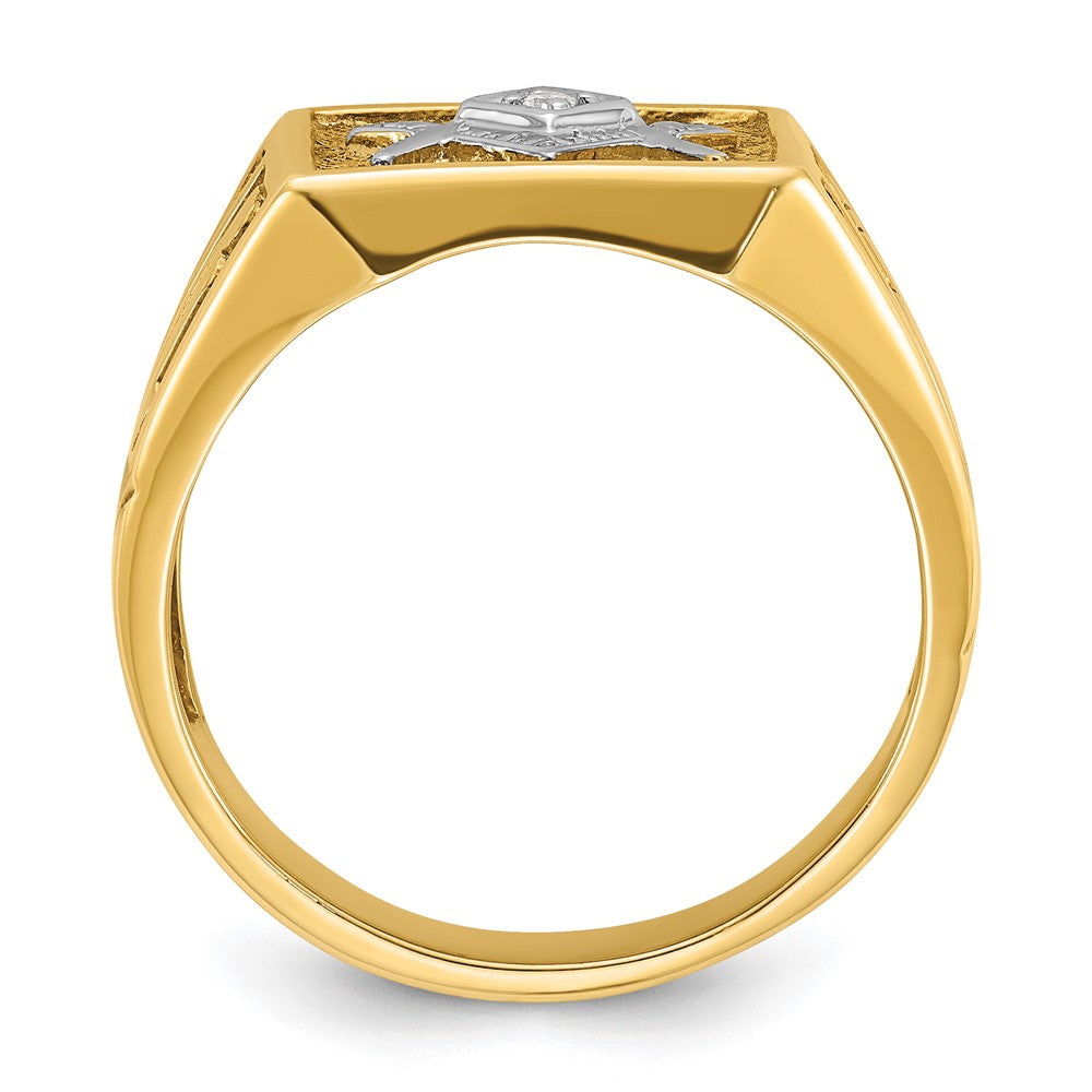 10K Yellow W/Rhodium Ibgoodman Men'S Polished And Textured Blue Lodge Master Masonic Ring Mounting