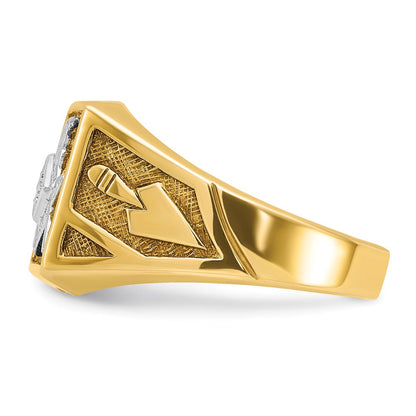10K Yellow W/Rhodium Ibgoodman Men'S Polished And Textured Blue Lodge Master Masonic Ring Mounting