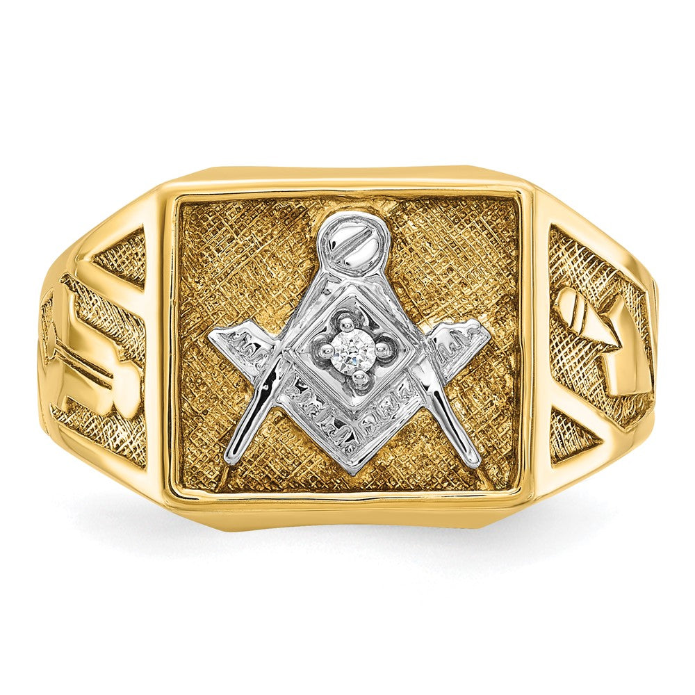 10K Yellow W/Rhodium Ibgoodman Men'S Polished And Textured Blue Lodge Master Masonic Ring Mounting