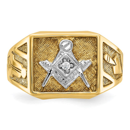 10K Yellow W/Rhodium Ibgoodman Men'S Polished And Textured Blue Lodge Master Masonic Ring Mounting