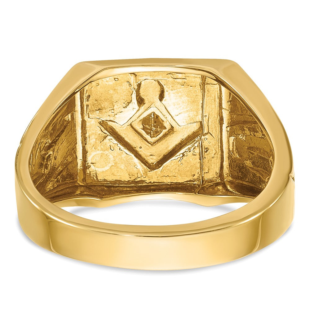 10K Yellow W/Rhodium Ibgoodman Men'S Polished And Textured Blue Lodge Master Masonic Ring Mounting