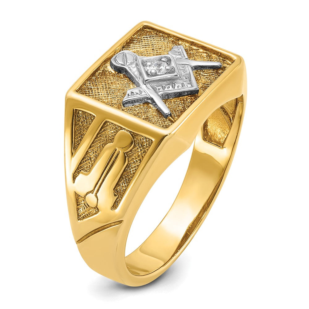 10K Yellow W/Rhodium Ibgoodman Men'S Polished And Textured Blue Lodge Master Masonic Ring Mounting