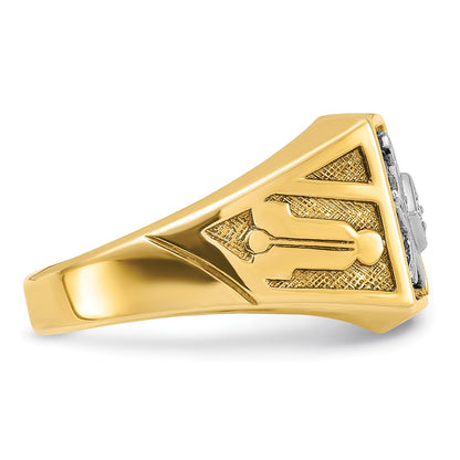 10K Yellow W/Rhodium Ibgoodman Men'S Polished And Textured Blue Lodge Master Masonic Ring Mounting