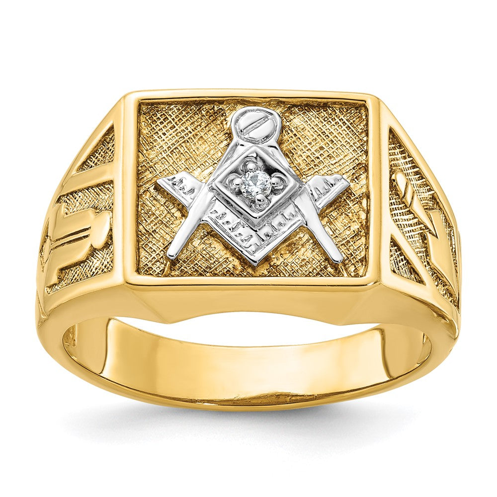 10K Yellow W/Rhodium Ibgoodman Men'S Polished And Textured Blue Lodge Master Masonic Ring Mounting