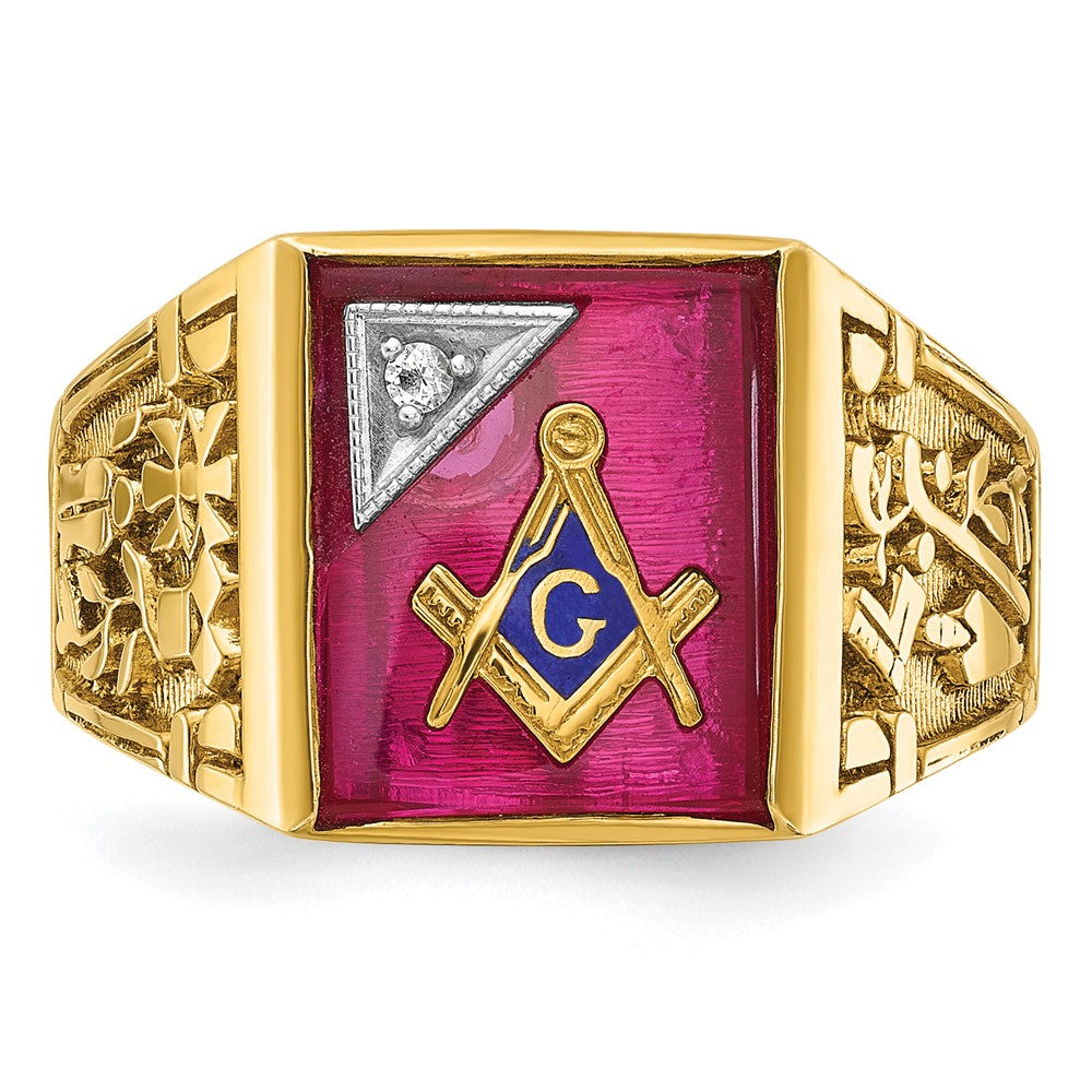 10K Two-Tone Ibgoodman Men'S Polished And Textured Blue Lodge Master Masonic Ring Mounting