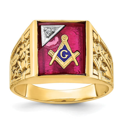 10K Two-Tone Ibgoodman Men'S Polished And Textured Blue Lodge Master Masonic Ring Mounting