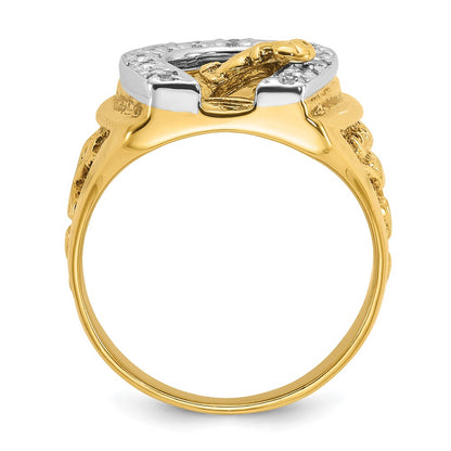 10K Two-Tone Ibgoodman Men'S Horse And Horseshoe Diamond Complete Ring