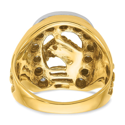 10K Two-Tone Ibgoodman Men'S Horse And Horseshoe Diamond Complete Ring