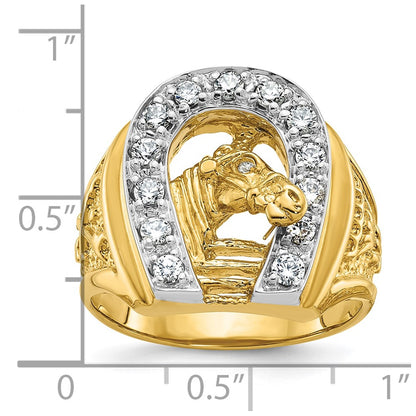 10K Two-Tone Ibgoodman Men'S Horse And Horseshoe Diamond Complete Ring