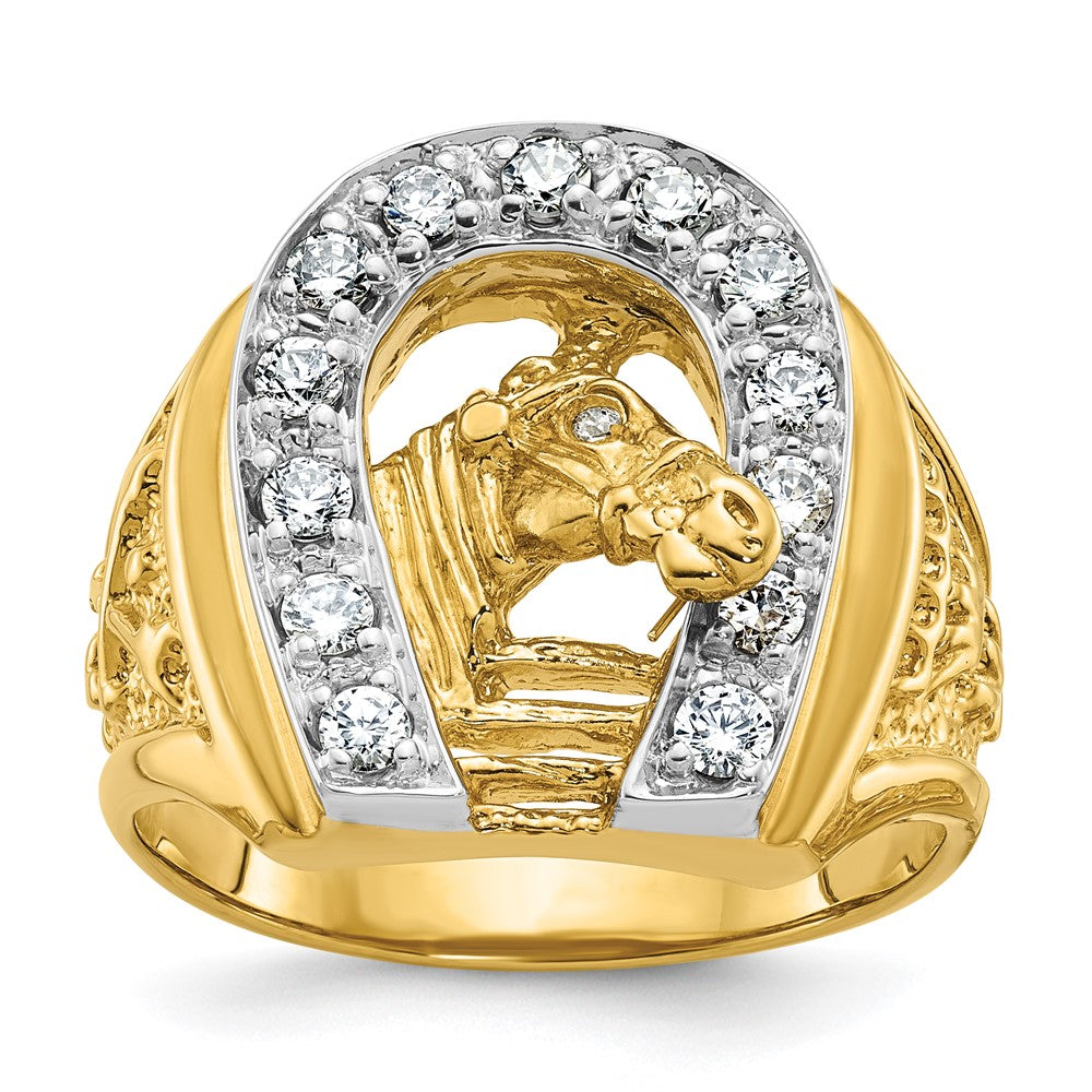 10K Two-Tone Ibgoodman Men'S Horse And Horseshoe Diamond Complete Ring