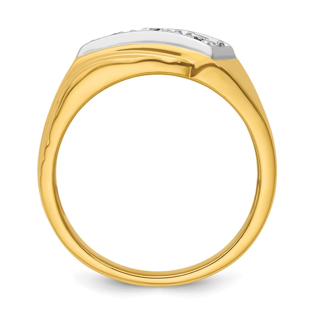 14k Yellow & Rhodium  with White 1/2 Ct. Lab Grown Diamond VS/SI+ G+ Complete Polished and Grooved Three Stone Men's Ring