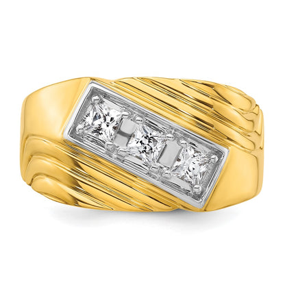 14k Yellow & Rhodium  with White 1/2 Ct. Lab Grown Diamond VS/SI+ G+ Complete Polished and Grooved Three Stone Men's Ring