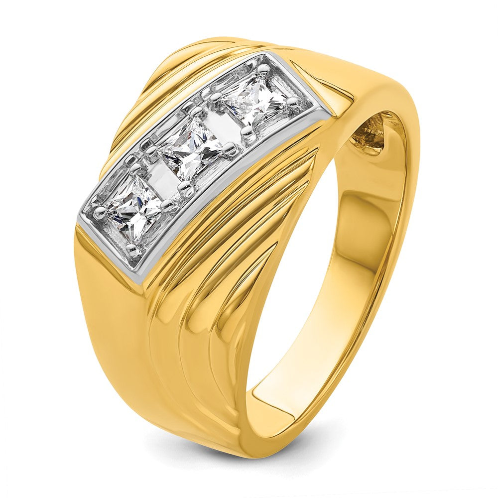 14k Yellow & Rhodium  with White 1/2 Ct. Lab Grown Diamond VS/SI+ G+ Complete Polished and Grooved Three Stone Men's Ring