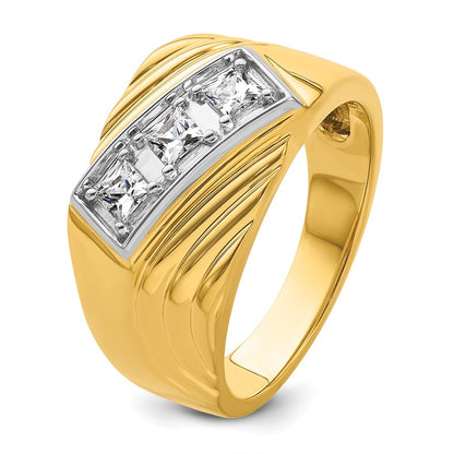 14k Yellow & Rhodium  with White 1/2 Ct. Lab Grown Diamond VS/SI+ G+ Complete Polished and Grooved Three Stone Men's Ring