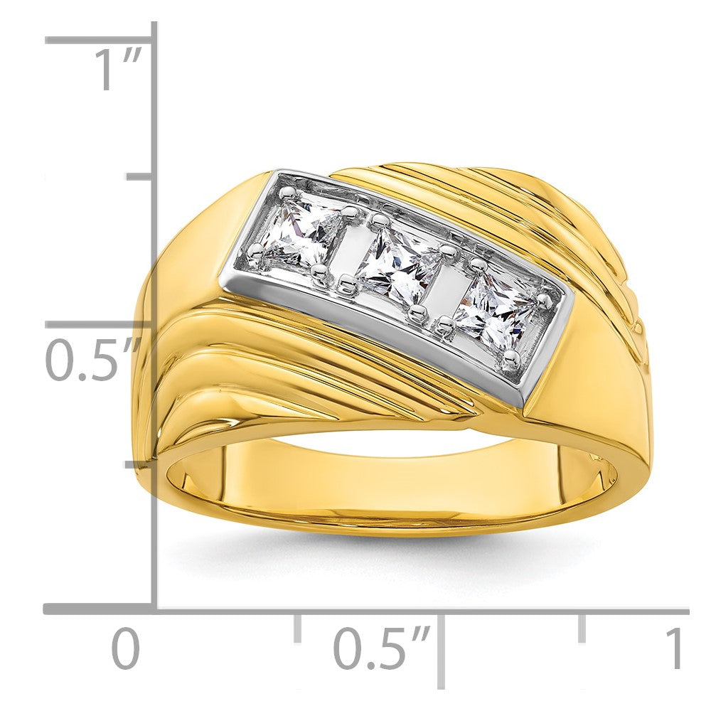 14k Yellow & Rhodium  with White 1/2 Ct. Lab Grown Diamond VS/SI+ G+ Complete Polished and Grooved Three Stone Men's Ring