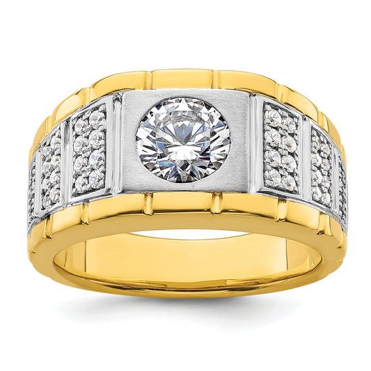 14k Two-tone 1 5/8 Ct. Lab Grown Diamond VS/SI+ G+ Polished and Satin Men's Ring