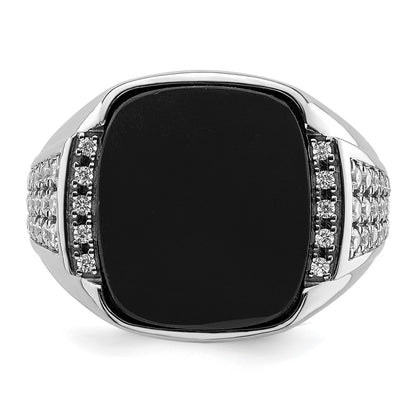 14k White Gold 5/8 Ct. Lab Grown Diamond VS/SI+ G+ and Onyx Complete Men's Ring